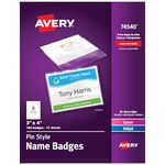 Avery Pin Style Name Badges, 3 x 4-Inches, for Laser and Inkjet Printers, White, Pack of 100 (74540)