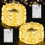 Ollny Christmas Tree Fairy Lights - 10m 100 LEDs Battery Operated Xmas Lights for Bedroom, Warm White Cooper Wire Waterproof Micro Battery Powered String Lights for Indoor/Outdoor/Outside/Wall