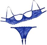 Lilosy Women's Sexy Underwire Floral Lace Sheer Lingerie Set See Through Bra and Panty 2 Piece Royal Blue Medium