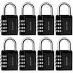 Belle Vous Black 4 Digit Combination Shackle Padlock (8 Pack) - 4.8 x 4 x 1.3cm/ 1.88 x 1.57 x 0.51 inches - Heavy Duty Waterproof Indoor/Outdoor Security Lock for Gym & School Locker, Fence & Gates