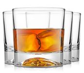 JoyJolt Radiant Crystal Whiskey Glasses Set 4 'Mountain' Whiskey Glass. 10oz Old Fashioned Glass. Rocks Glass Scotch Glasses, Bourbon Glass Tumbler, Liquor Drink Glasses or Short Cocktail Glass