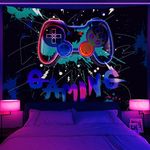 Blacklight Game Tapestry for Men, Cool Funny Neon Game Tapestry for Men Boys Teens Video Game Room, UV Reactive Trippy Wall Art for Bedroom Blacklight Posters College Dorm Home Blanket (71W X 60H)