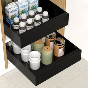 HIKITMATE Kitchen Pull Out Cabinet Organizer, Carbon Steel Cabinet Drawers Slide Out, Pantry Storage Shelves with Nano Adhesive Strip for Kitchen 9.8" W X 16.5" D X 2.7" H