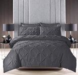 Pinch Pleat PINTUCK Duvet Cover Set Bedding With Pillow Cases Hand Made Cotton Blend (Grey, Single Size)