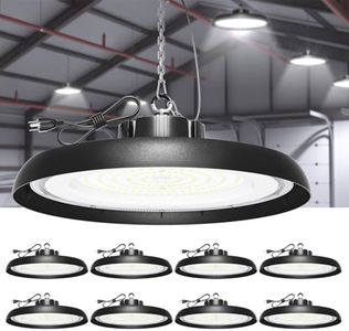 ONLYLUX 8 Pack UFO LED High Bay Light 250W 5000K 37500LM, Plug and Play Lighting with 5ft US Plug, Super Bright Commercial LED Shop Lights Fixture for Garage Workshop Factory Barn Warehouse