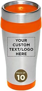 Custom Insulated Stainless Steel Travel Mugs 16 oz. Set of 10, Personalized Bulk Pack - Perfect for Coffee, Soda, Other Hot & Cold Beverages - Orange