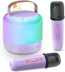 Mini Karaoke Machine for Kids Adults Portable Bluetooth Speaker with 2 Wireless Microphones and Colorful Lights, Ideal Gift for Girls Boys Birthday Family Party (Purple 2 Mics)