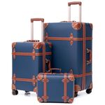 NZBZ Vintage Luggage Sets with Spinner Wheels Carry On Suitcase TSA Lock Luggage 3 Pieces (Navy Blue, 14inch & 20inch & 28inch)