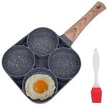 yarlung 4-Cup Fried Egg Frying Pan with Brush for Oil, Non-stick Poached Egg Pan Pancake Skillet for Burger, Omelet, Outdoor Camping, 13.5 x 7 Inches