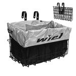 Wiel Bike Basket with Black Liner Rainproof Cover, Folding Steel Bicycle Basket Easy Install to Front Handlebar or Rear Rack, Heavy-duty Metal Wire Bearing 33 lbs for Commuter Grocery Shopping Picnic