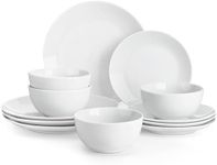 MALACASA 12 Pieces Gourmet Porcelain Dinnerware Sets, Modern White Dish Set for 4, Premium Serving Plates and Bowls Sets, Chip and Scratch Resistant Dishware Sets, Series Amelia