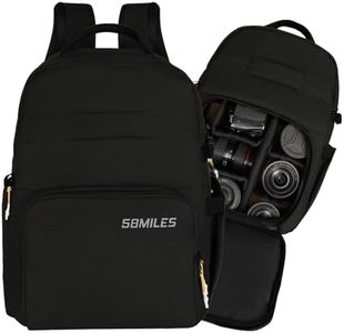 58MILES Camera Backpack - 22L DSLR Camera Bag with Customizable Compartments, 16" Laptop Sleeve, Tripod Holder, Cameras & Lens Accessories Bag w/Rain Cover for Photographers, Travel & Outdoor - Black