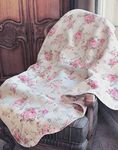 Cozy Line Home Fashions Josephine Spring Peony Pink Ivory Floral Print Pattern Reversible 100% Cotton Quilted Throw Blanket 60" x 50" Machine Washable and Dryable (Peony)