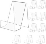 SIYOMG Acrylic Book Stand, 10 Pack Plastic Display Easel with Ledge, Clear Tablet Holder for Displaying Pictures, Albums, Books, Music Sheets, Notebooks, Artworks, CDs