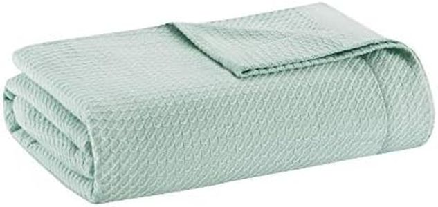 Madison Park Soft Certified 100% Egyptian Cotton Breathable Cozy Blanket, Premium Waffle Knit Classic Design, Luxury All Season Lightweight Cover for Bed, Couch and Sofa, Seafoam King(108"x90")