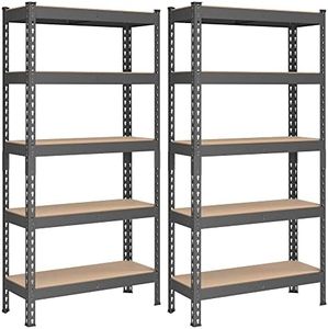 SONGMICS 5-Tier Storage Shelves, Set of 2 Garage Storage, Boltless Assembly, Adjustable Shelving Units, 11.8 x 29.5 x 59.1 Inches, Load 1929 lb Each, Shed Warehouse Basement, Gray UGLR300G02