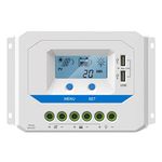 Saooer 30A Solar Charge Controller,Solar Controller with LCD Display Dual USB,Solar Panel Charger Controller Battery Intelligent Regulator 12V/24V PWM Auto Paremeter Adjustable