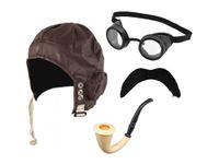 Rocking Party Pilot Aviation Fancy Dress Set (Brown Cap, Goggles, Moustache & Pipe)