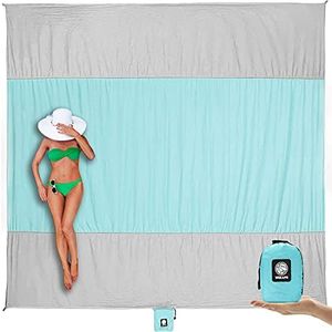 WEKAPO Beach Blanket - Sandproof Waterproof Extra Large Beach Mat | Oversized Sand-Free Lightweight Quick-Drying | Beach Vacation Essentials with Stakes & Corner Pockets (Grey, 9x7 FT)