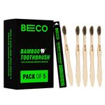 Beco Compostable Bamboo Toothbrush with Ultra-Soft Charcoal activated Bristles, 100% Natural & Eco-Friendly (Pack of 5)