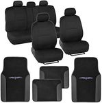 BDK Black Combo Fresh Design Matching All Protective Seat Covers (2 Front 1 Bench) with Heavy Protection Sleek Graphic Auto Carpet Floor Mats (4 Set)