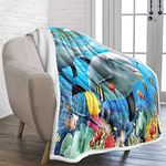 Lunoroey Dolphin Throw Blanket Kids Boys Girls Blanket Sea Ocean Animals Printed Throw Fluffy Soft Cozy Plush Sherpa Blanket for Couch Bed Sofa 130x150 cm