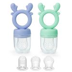 2 Pack Silicone Baby Feeder Fresh Fruit Food Feeder with 3 Different Size Silicone Pouch (Purple/Green)