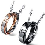 Flongo 1 Pair of True Love Two Rings Matching Pendent Necklace Stainless Steel Mens Womens