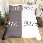 Mr Mrs Duvet Cover Love Man Women Romance Bedding Set for Lover Couple Valentine Day Bedding & Linen Ultra Soft Grey White Creative Double Size Zipper