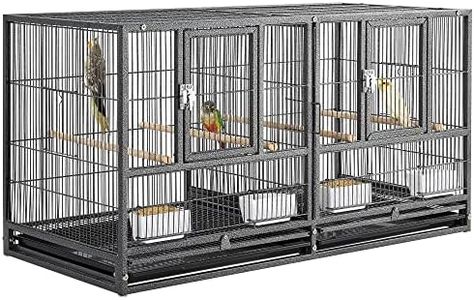 Yaheetech Cage Oiseau Volière Oiseaux Intérieur Exterieur pour Perruche Canari avec Accessoires complets 2 Portes en Métal 95,5 x 45,5 x 52,5cm Noir