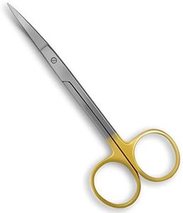 Tungsten Carbide Iris Lab Scissors, 4.5”, Curved - Gold Finger Ring Handle, 5X Stronger than Stainless Steel