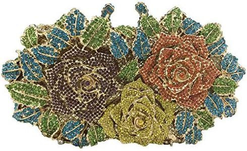 Boutique De FGG Dazzling Flower Evening Bags For Women Formal Party Rhinestone Handbags Wedding Crystal Clutch Purse,Multi,Mini