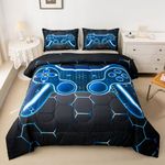 Feelyou Gamer Comforter Set for Kids Boys Teens Full Size Game Controller Comforter 3Pcs Gaming Gifts Bedding for All Season(Full,Blue)