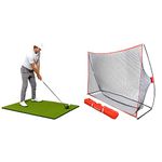 GoSports Golf Hitting Mat | PRO 5x4 Artificial Turf Mat for Indoor/Outdoor Practice | Includes 3 Rubber Tees & Golf Practice Hitting Net - Huge 10' x 7' Size - Designed by Golfers for Golfers