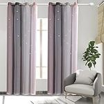 EDIONS Star Curtains Kids Curtains for Girls Bedroom Living Room Rainbow Ombre Stripe Blackout Curtain Double Layer Star Cut Out Gradient Grommet Window Curtain 84" L* 52" W -2 Panels(Pink & Grey)