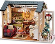 DIY Miniature House Kits with Furniture and LED Lights, CUTEROOM 3D Wooden Dolls House Kits to Build for Teens Adults Birthday Merry (Retro Holiday House)