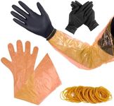 30 Pair Field Dressing Deer Gutting Kit, Including Long Hunting Cleaning Gloves & Black Short Field Dressing Gloves with 30pcs Rubber Band for Hunting Cleaning Accessories