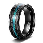 TIGRADE 8MM Tungsten Mens Wedding Bands Multi-Faceted Edge with Black Sand and Green-Blue Opal Inlay Wedding Rings Comfort Fit Size 7-13, Opal, Opal,