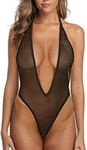 LAMORTY Bodysuit Sheer When Wet Swimsuit See Through Teddy Mesh Monokini Fishnet Teddy Black, Black, Large-X-Large