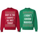 Wild Bobby Why is The Carpet All Wet Todd Margo Couples Ugly Christmas Graphic Sweatshirts, Kelly - Men, Red- Women, Mens-XL / Womens-M