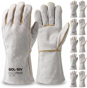 GOL-SIV Heavy Duty Welding Gloves, 14 Inch Leather Heat Resistant Gloves with Reinforced Welted Seams, Gauntlet Cuff for MIG Stick Weld, Forge, Wood Stove, 5 Pairs