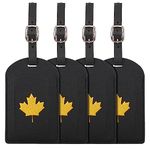 Anyos 4 Packs Luggage Tag, Durable PU Leahter Luggage Tags for Suitcases with Name ID Card Privacy Protection Travel Name Tag Baggage Tags (Black-Maple Leaf)