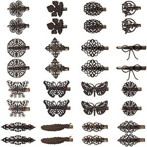 Cinaci 32 Pack/16 Pairs Small Metal Silver Bronze Retro Vintage Leaf Flower Butterfly Alligator Hair Clips Duckbill Barrettes Hair Pins Accessories for Women Girls (Bronze)