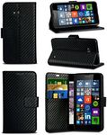 HTC Desire 530 - Black Carbon Fibre Style Leather Wallet Flip Skin Case Cover
