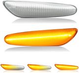 D-Lumina Sequential LED Side Marker Turn Signal Lights for BMW E90 E91 E92 E93 E46 E53 E60 E61 X3 E83 X1 E84 E81 E82 E87 E88 Front Fender Side Marker Lamp, Clear Lens Amber Sidemarker, Pack of 2