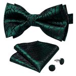 DiBanGu Dark Green Pretied Bow Tie Set for Men Novelty Solid Bow Ties Silk Woven Pocket Square Cufflinks Set Party