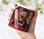 NH10 DESIGNS Virat Kohli Printed Mug for Boys Kids Girls Birthday Gift for Friends Mugs for IPL Cricket Lover Royal Challengers Bangalore Mugs for Gift (Microwave Safe Ceramic Mug-350ml) - CRWM 36