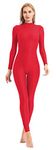 speerise Adult High Neck Zip One Piece Unitard Full Body Leotard Bodycon Jumpsuit for Women, Red, Medium