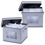 VENO 2 Pack Wine Glass Storage Box with Lid and Handles, Glasswares, China Organizer, Great for Moving, Transport. Dividers Included (Wine Glasses - 2 Pack)