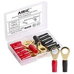 AIRIC 12-10AWG Ring Terminal 5/16" Gold Plated Crimp Ring Terminals with Soft Boots Gold Wire Connectors Kit 12-Pack